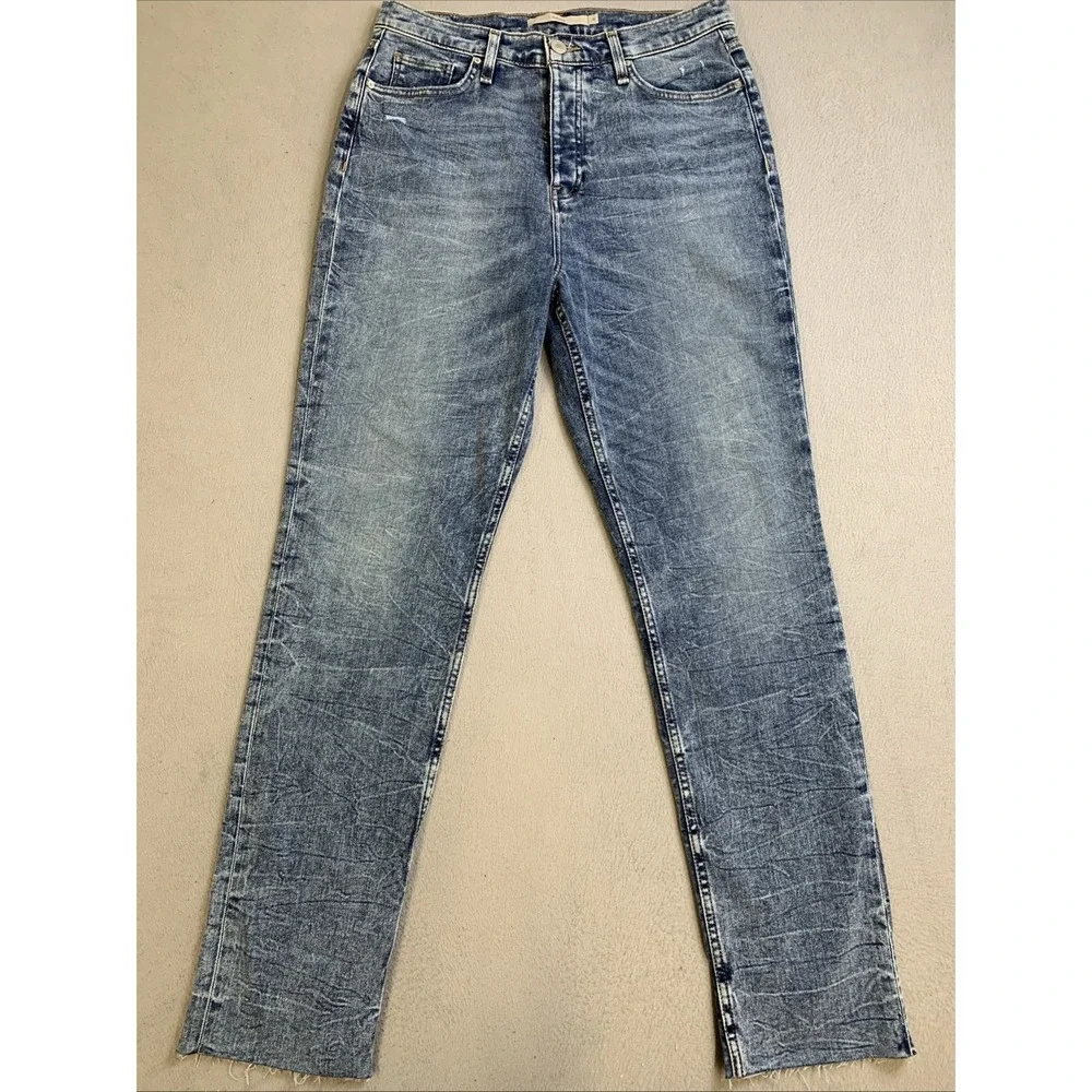 Hudson Holly Jeans Women's Size 31 Blue Denim Distressed‎ Button Fly Raw Hem